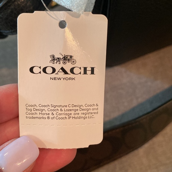 NWT Black Coach Messenger Black pebble leather with signature dark brown strap. - Picture 9 of 15